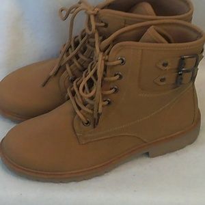 Forever Tan Lace Up Boots w/ 2 Decorative Buckles